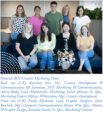 Picture of BCU creative marketing team with MAC award in 2022