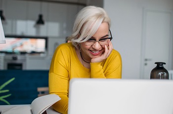 Happy client using online banking